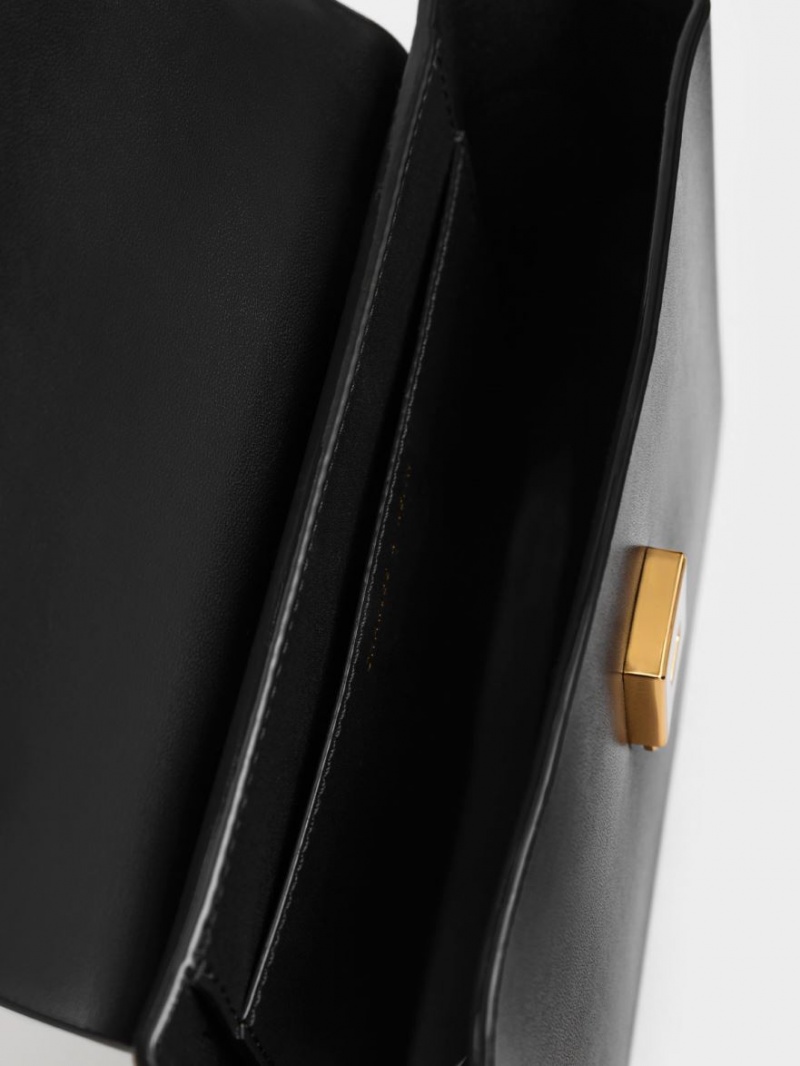 Geanta De Mana Charles & Keith Amber Chain Handle Push-Lock Negrii | 548FRSWBK