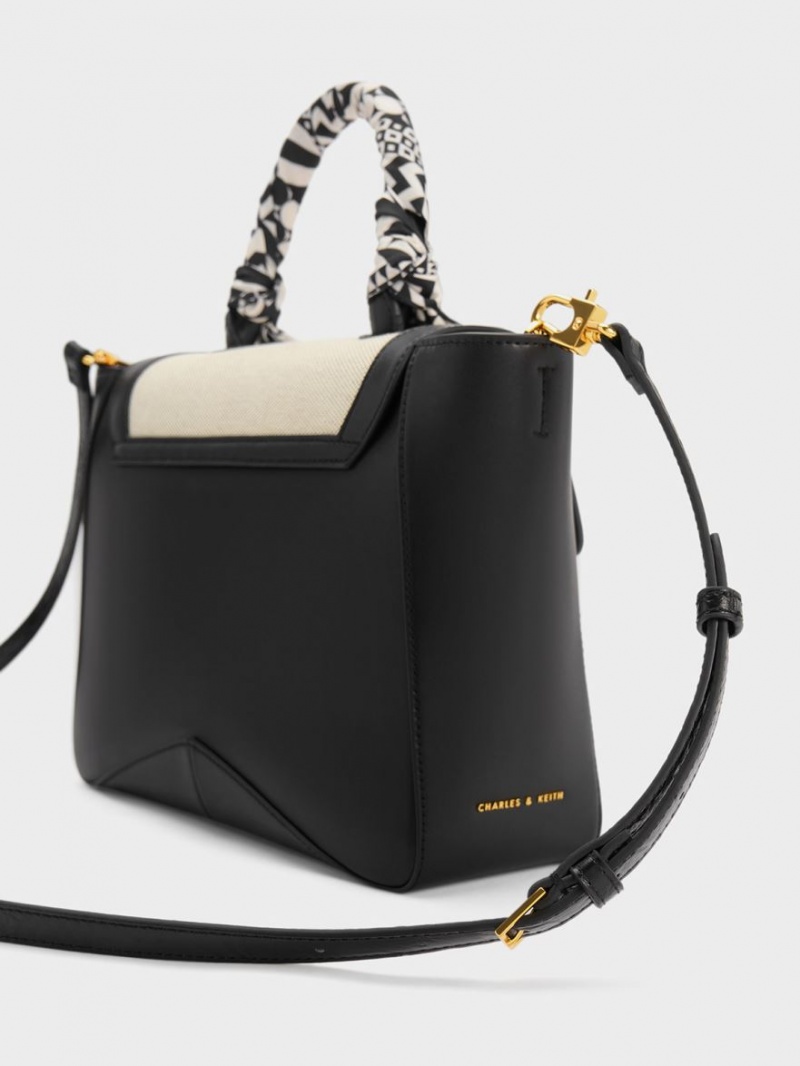 Geanta De Mana Charles & Keith Arley Panza Scarf-Wrapped Top Negrii | 172VAFDGU