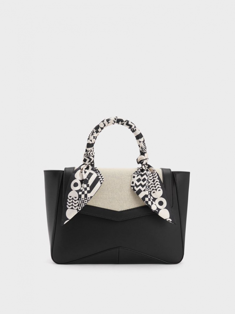 Geanta De Mana Charles & Keith Arley Panza Scarf-Wrapped Top Negrii | 172VAFDGU