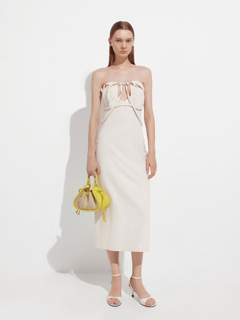 Geanta De Mana Charles & Keith Ashby Raffia Curved Galbeni | 817PIMXVQ