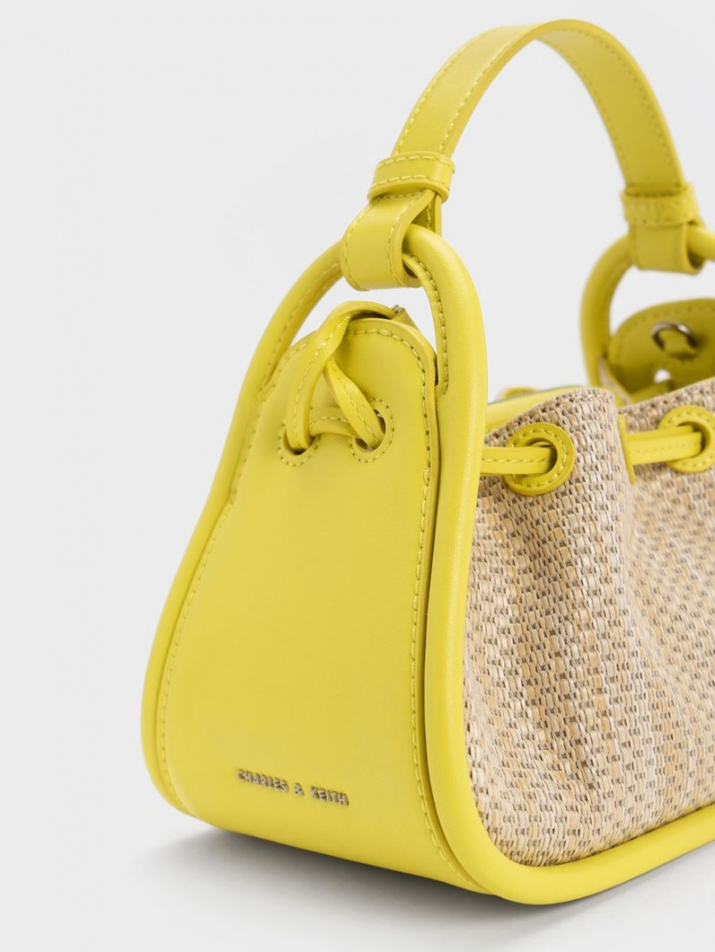 Geanta De Mana Charles & Keith Ashby Raffia Curved Galbeni | 817PIMXVQ