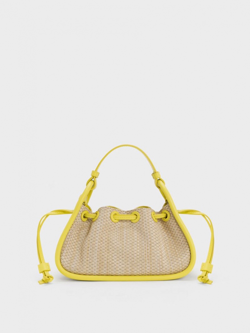 Geanta De Mana Charles & Keith Ashby Raffia Curved Galbeni | 817PIMXVQ