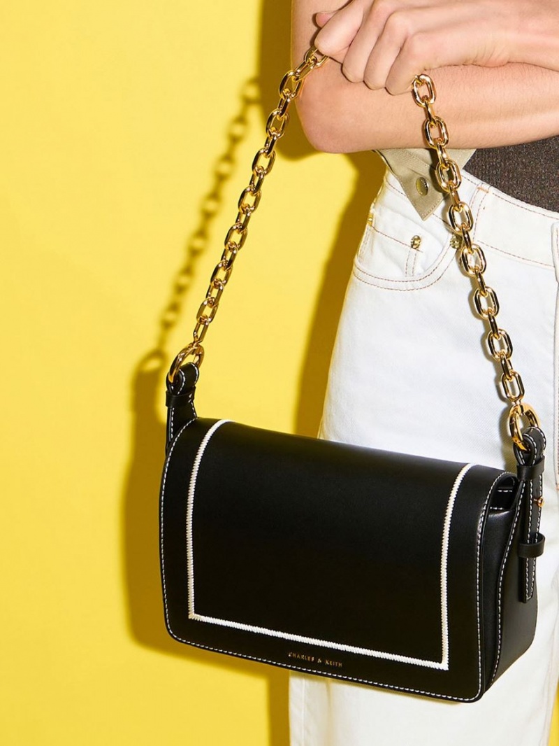 Geanta De Mana Charles & Keith Astra Chain Negrii | 283MHAYZK