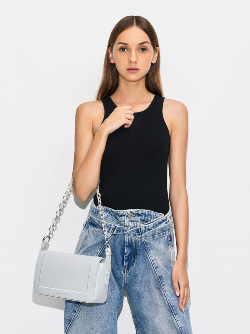 Geanta De Mana Charles & Keith Astra Chain Gri Deschis | 038KDBZYI