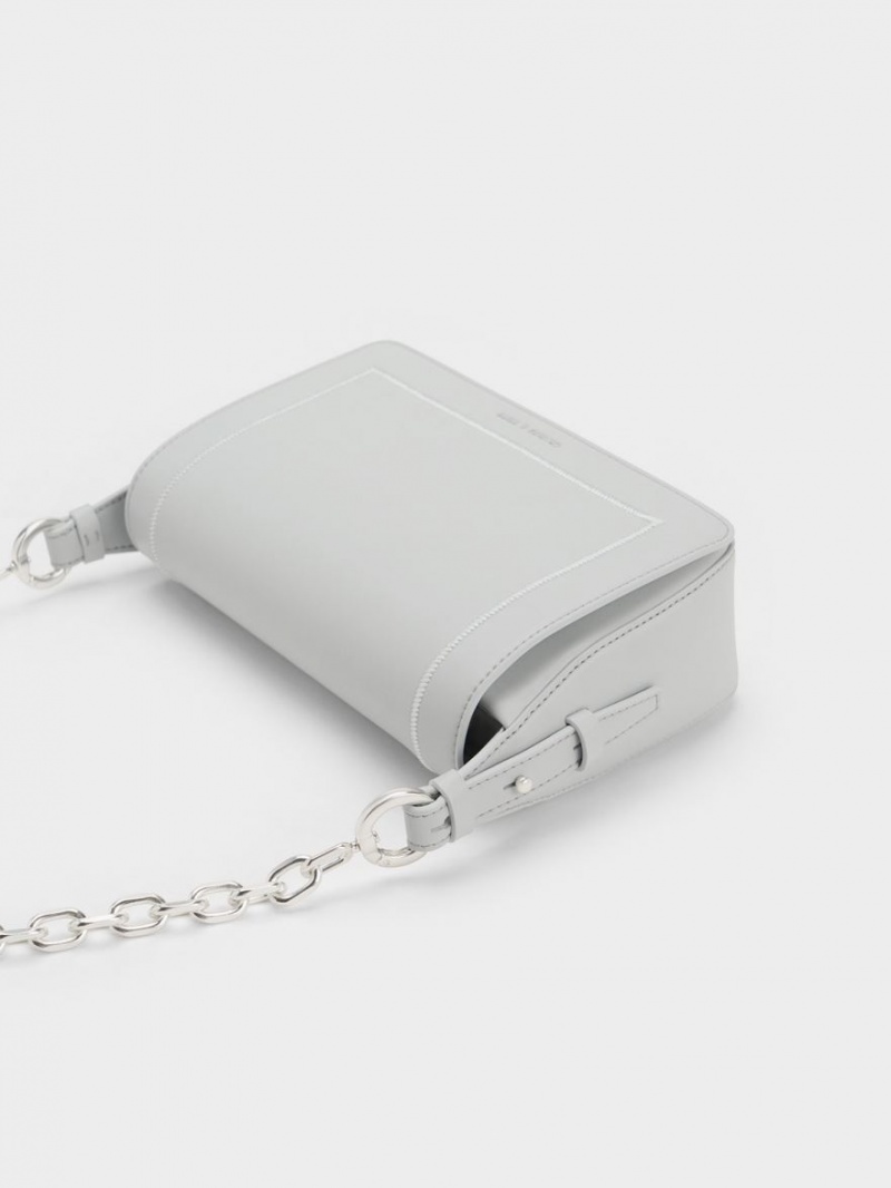 Geanta De Mana Charles & Keith Astra Chain Gri Deschis | 038KDBZYI
