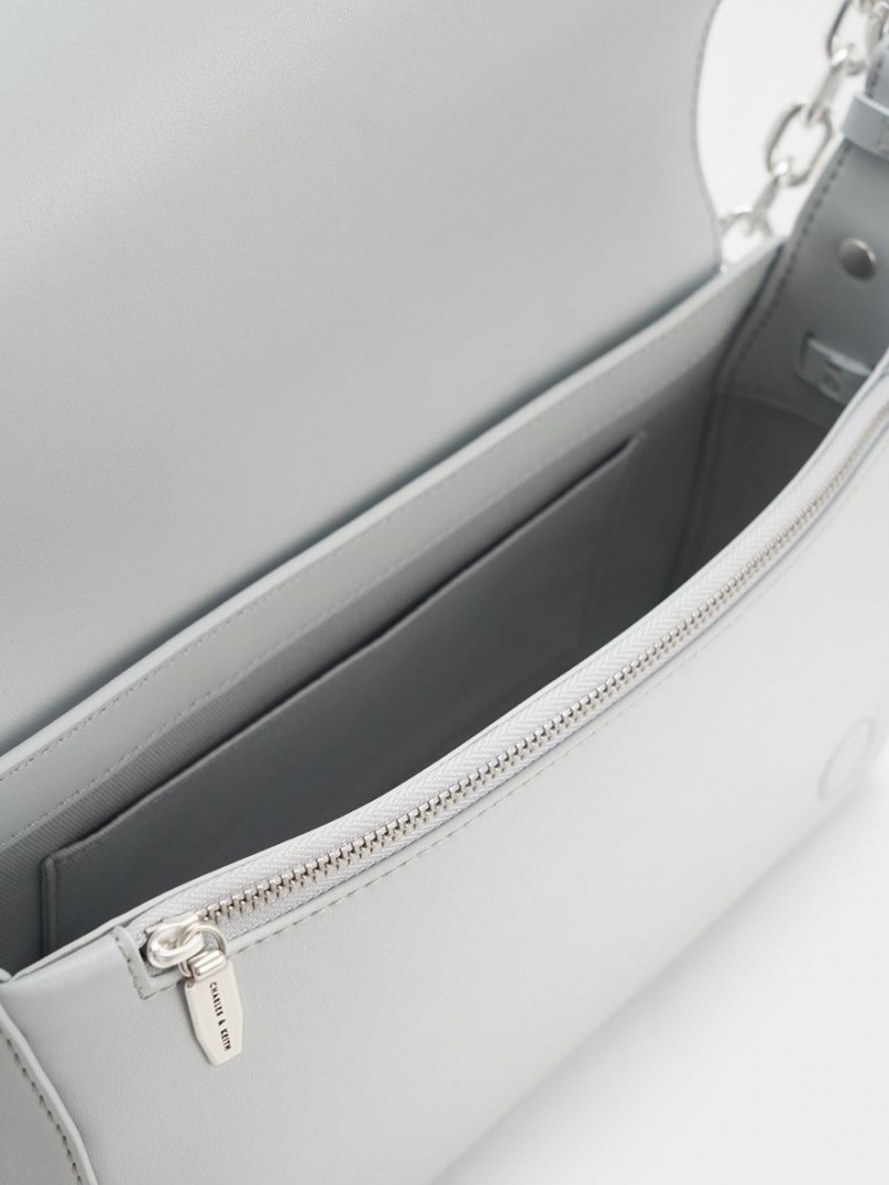 Geanta De Mana Charles & Keith Astra Chain Gri Deschis | 038KDBZYI