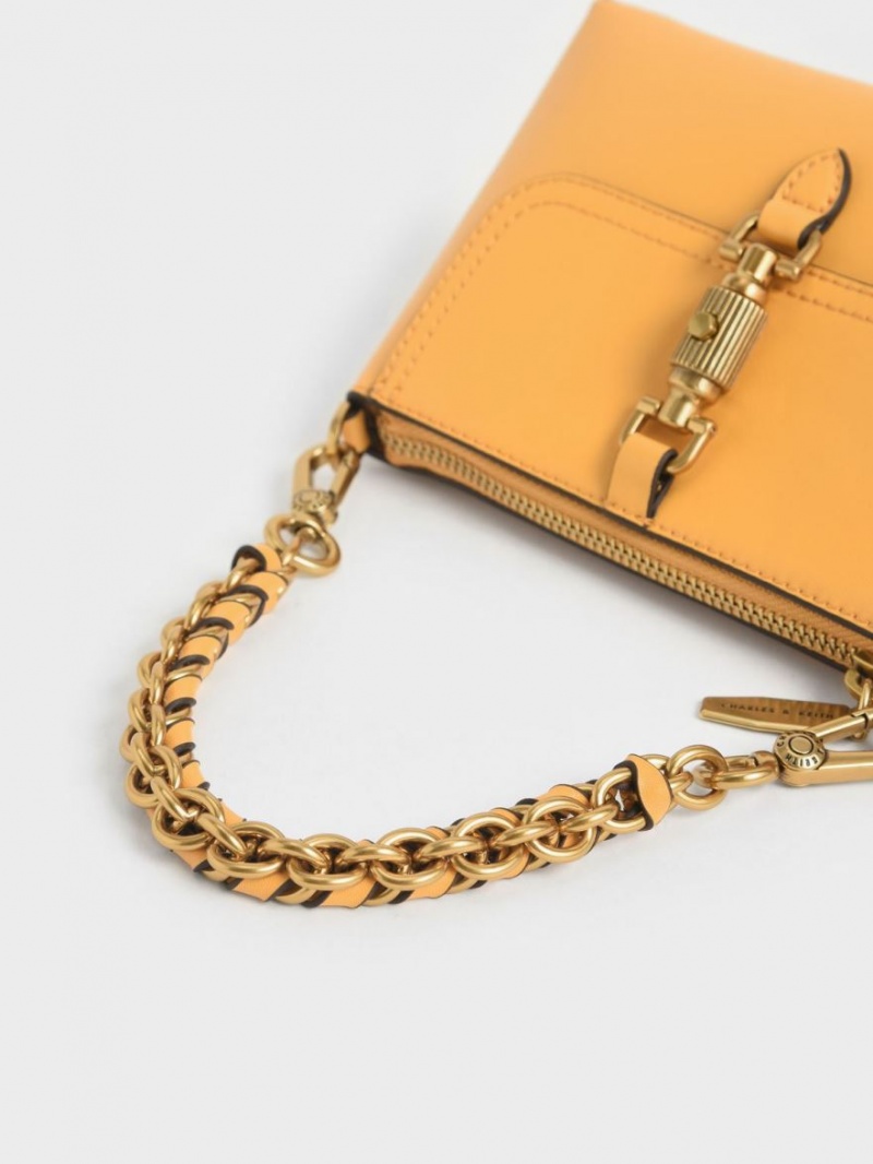 Geanta De Mana Charles & Keith Atlas Chain Muștar | 702JHFQMX