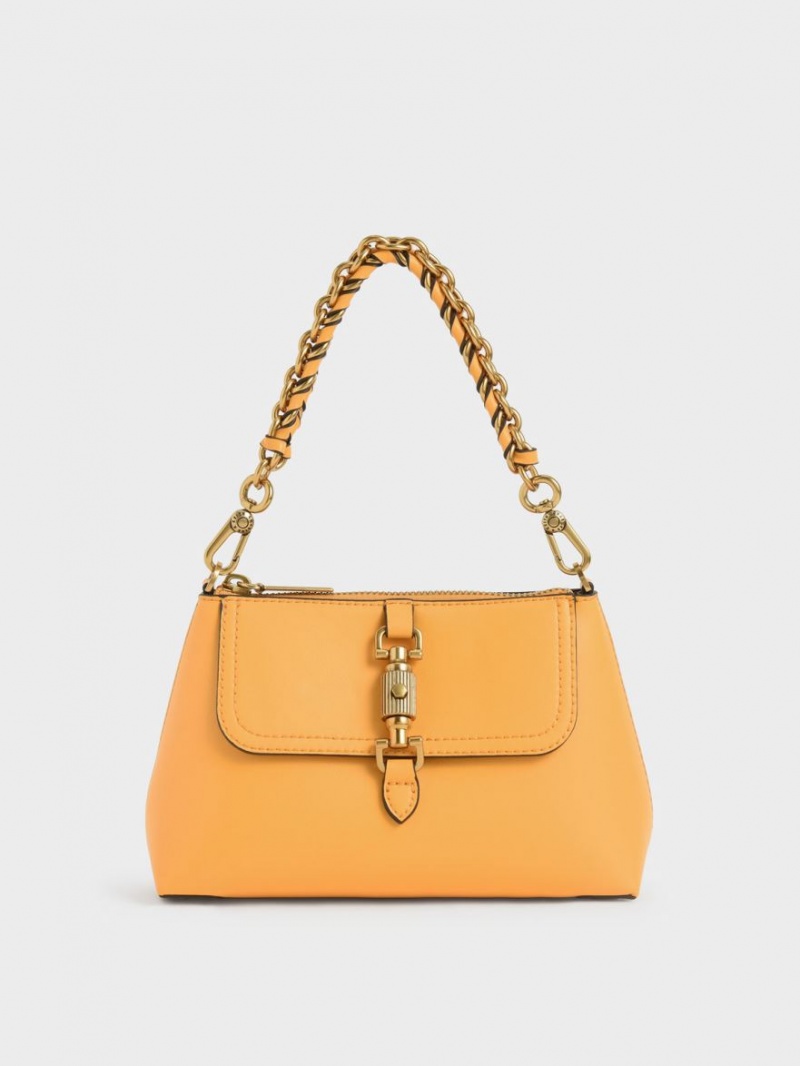 Geanta De Mana Charles & Keith Atlas Chain Muștar | 702JHFQMX