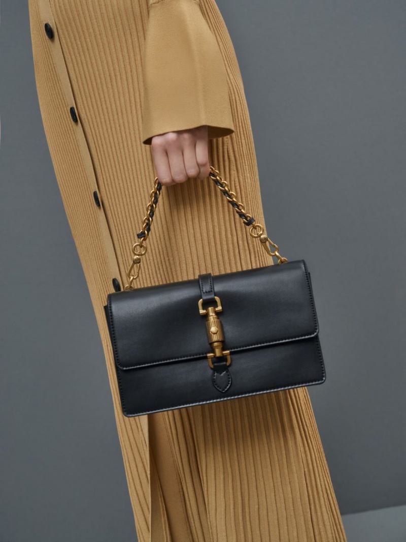 Geanta De Mana Charles & Keith Atlas Push-Lock Braided Negrii | 841SEUXIY