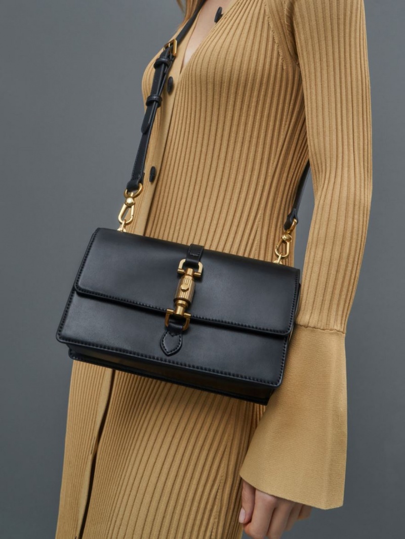 Geanta De Mana Charles & Keith Atlas Push-Lock Braided Negrii | 841SEUXIY