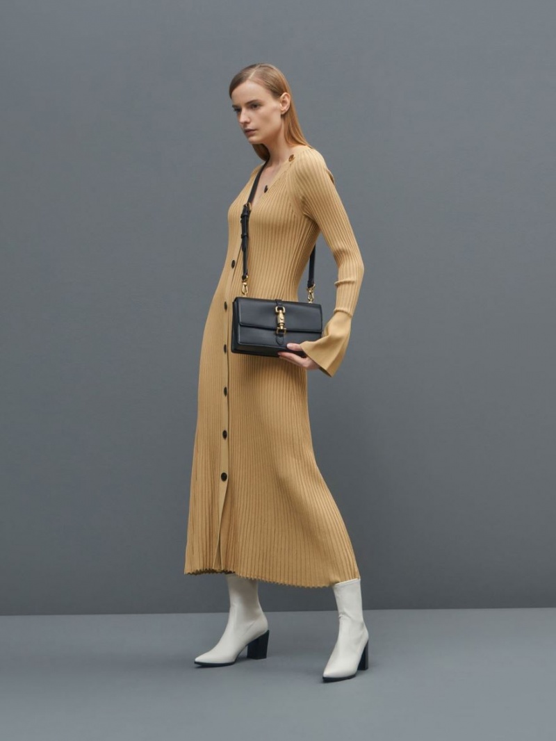 Geanta De Mana Charles & Keith Atlas Push-Lock Braided Negrii | 841SEUXIY