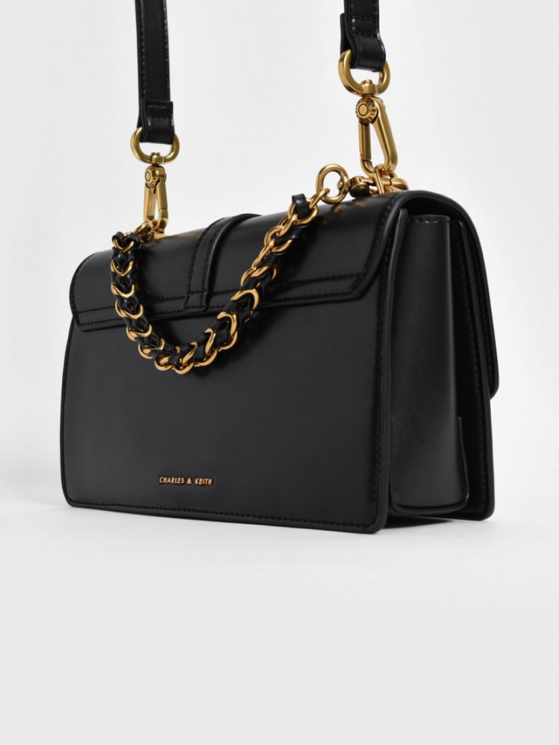 Geanta De Mana Charles & Keith Atlas Push-Lock Braided Negrii | 841SEUXIY