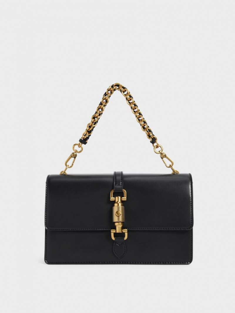 Geanta De Mana Charles & Keith Atlas Push-Lock Braided Negrii | 841SEUXIY