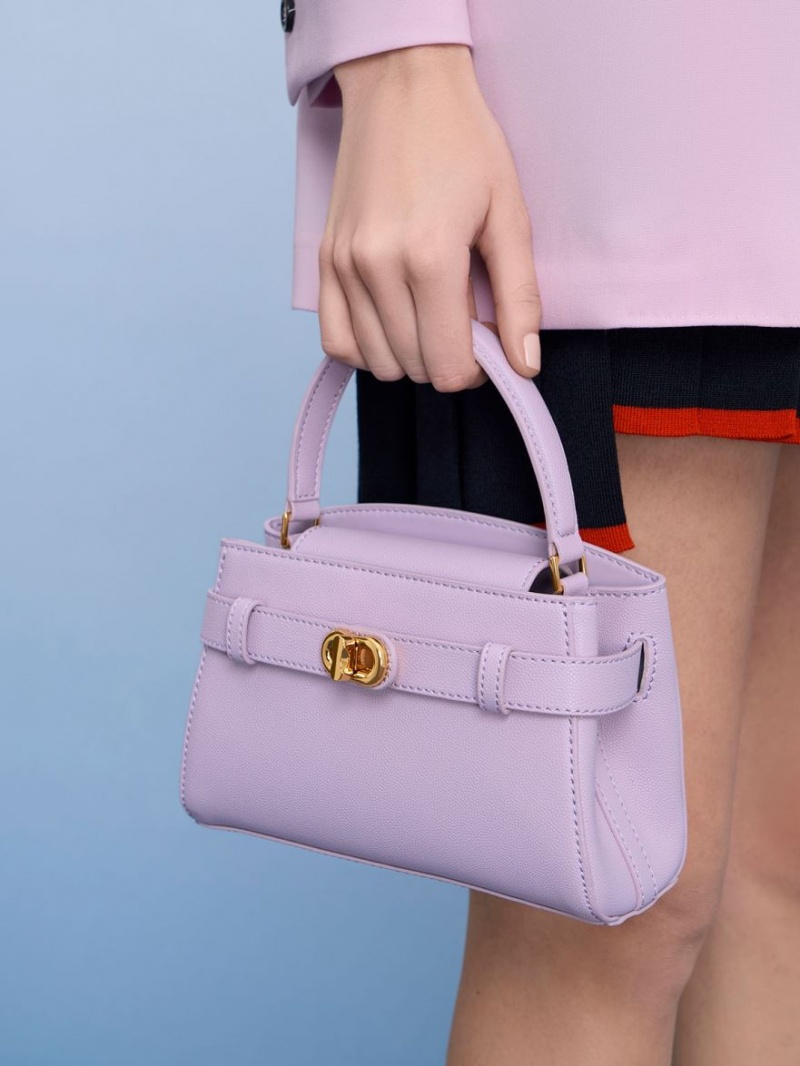 Geanta De Mana Charles & Keith Aubrielle Metallic Cu Catarama Top Violet | 890USXOWT