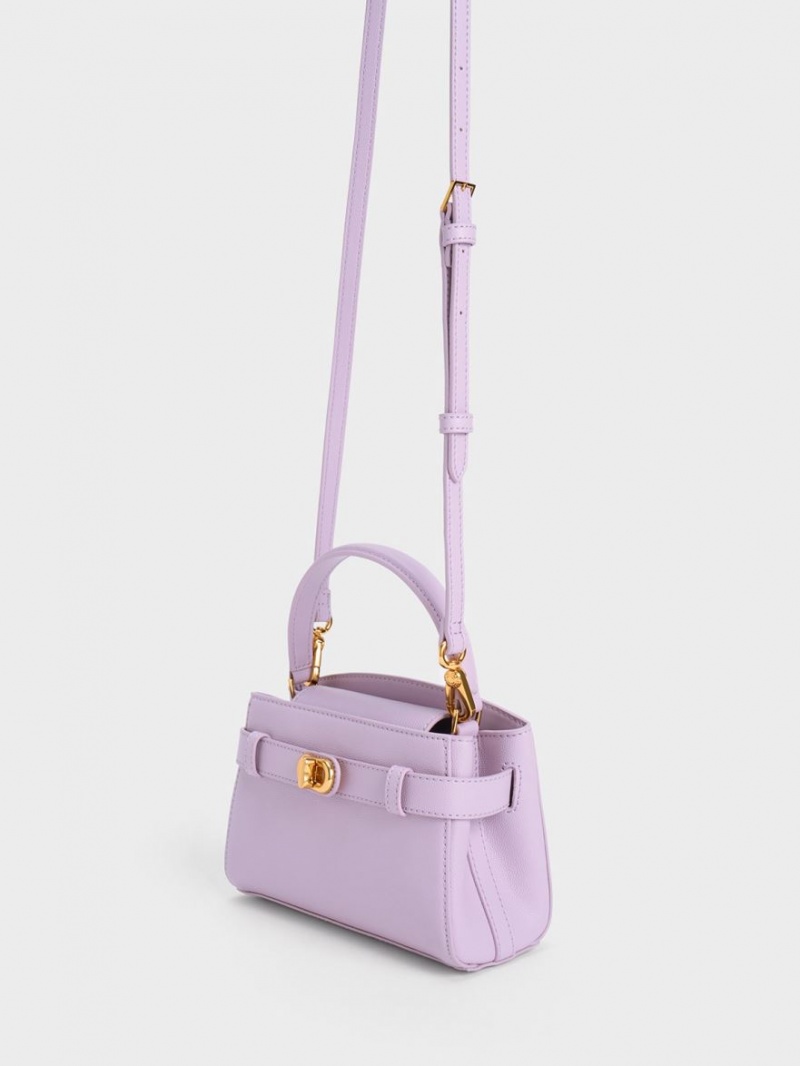 Geanta De Mana Charles & Keith Aubrielle Metallic Cu Catarama Top Violet | 890USXOWT