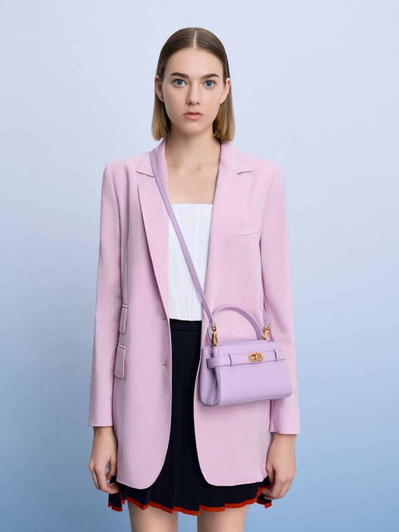 Geanta De Mana Charles & Keith Aubrielle Metallic Cu Catarama Top Violet | 890USXOWT