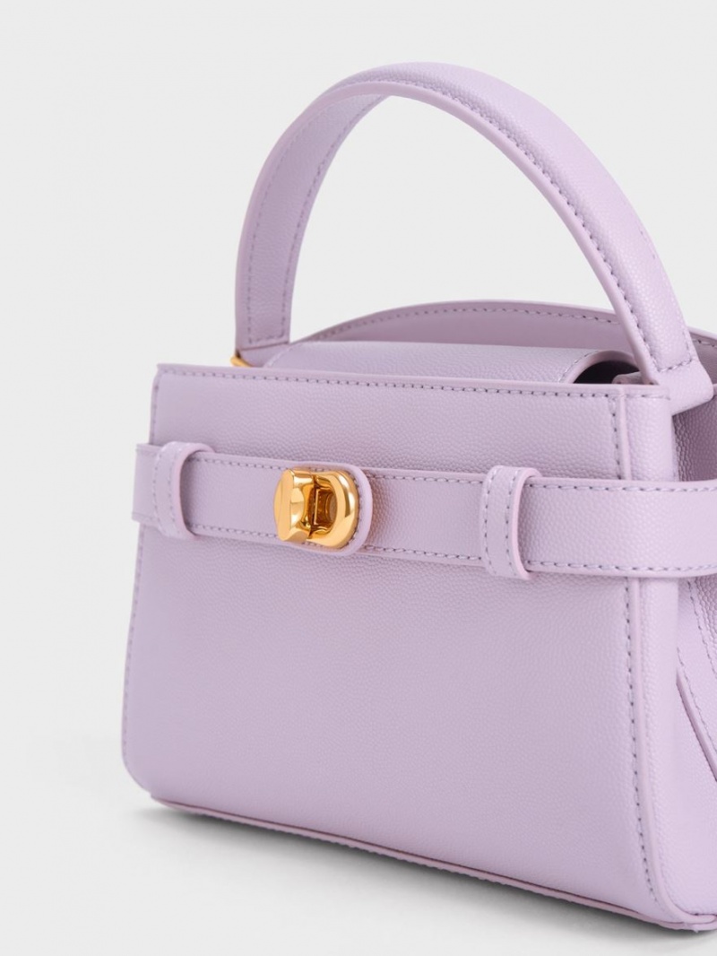 Geanta De Mana Charles & Keith Aubrielle Metallic Cu Catarama Top Violet | 890USXOWT