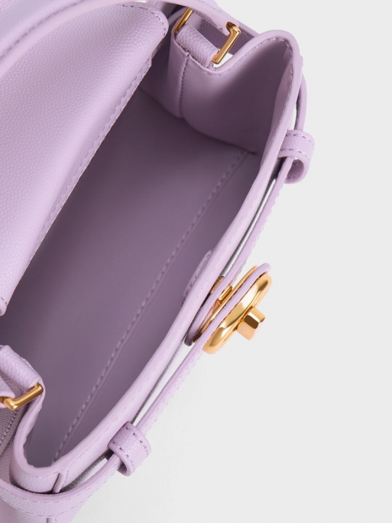 Geanta De Mana Charles & Keith Aubrielle Metallic Cu Catarama Top Violet | 890USXOWT