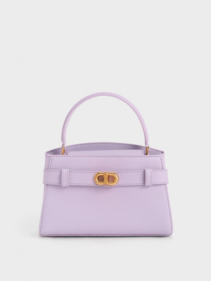 Geanta De Mana Charles & Keith Aubrielle Metallic Cu Catarama Top Violet | 890USXOWT