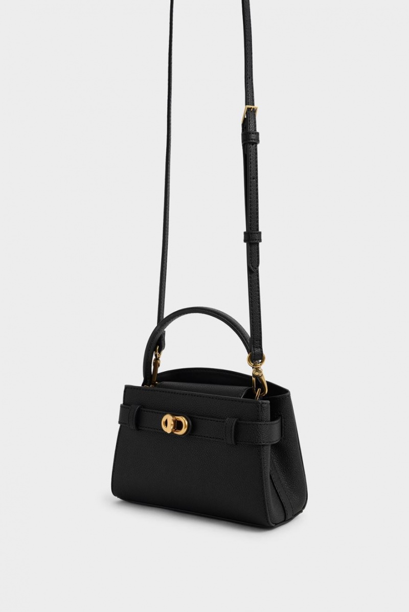 Geanta De Mana Charles & Keith Aubrielle Metallic Cu Catarama Top Negrii | 324GXOWRB