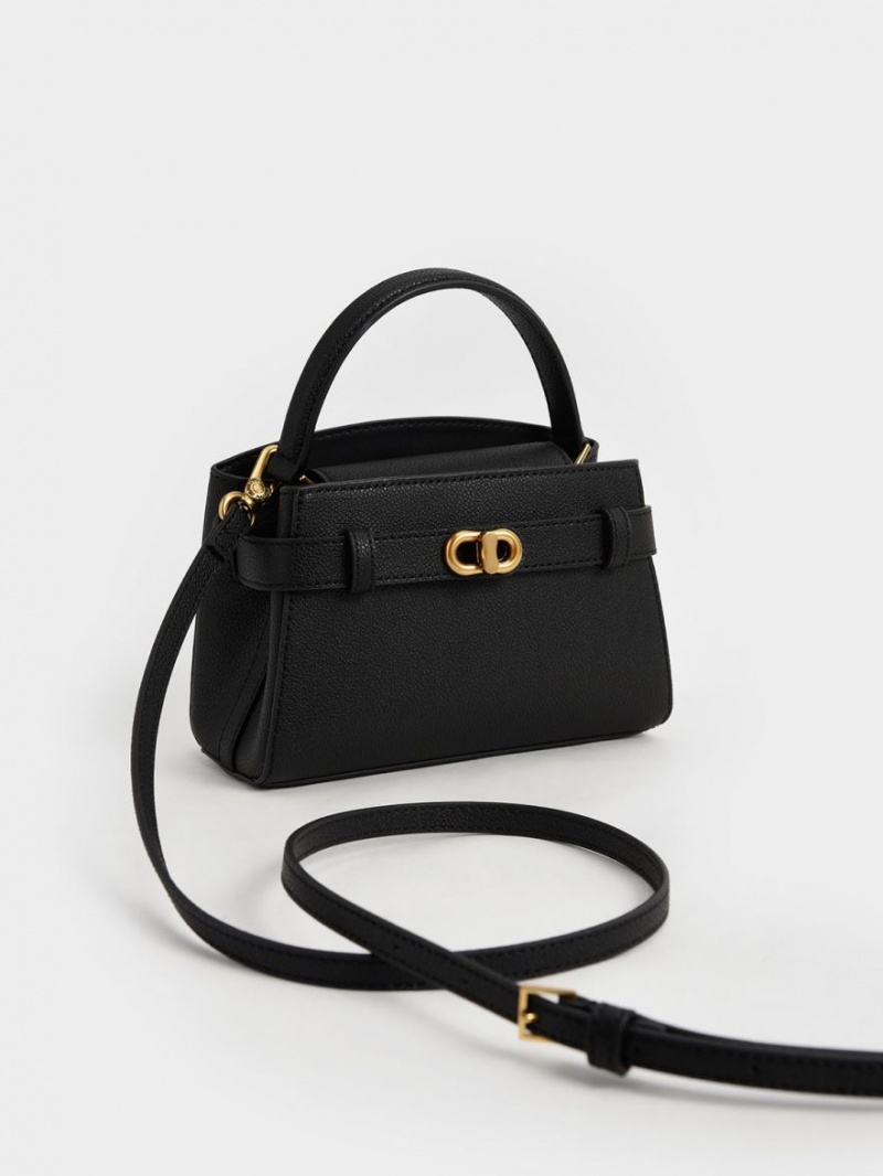 Geanta De Mana Charles & Keith Aubrielle Metallic Cu Catarama Top Negrii | 324GXOWRB