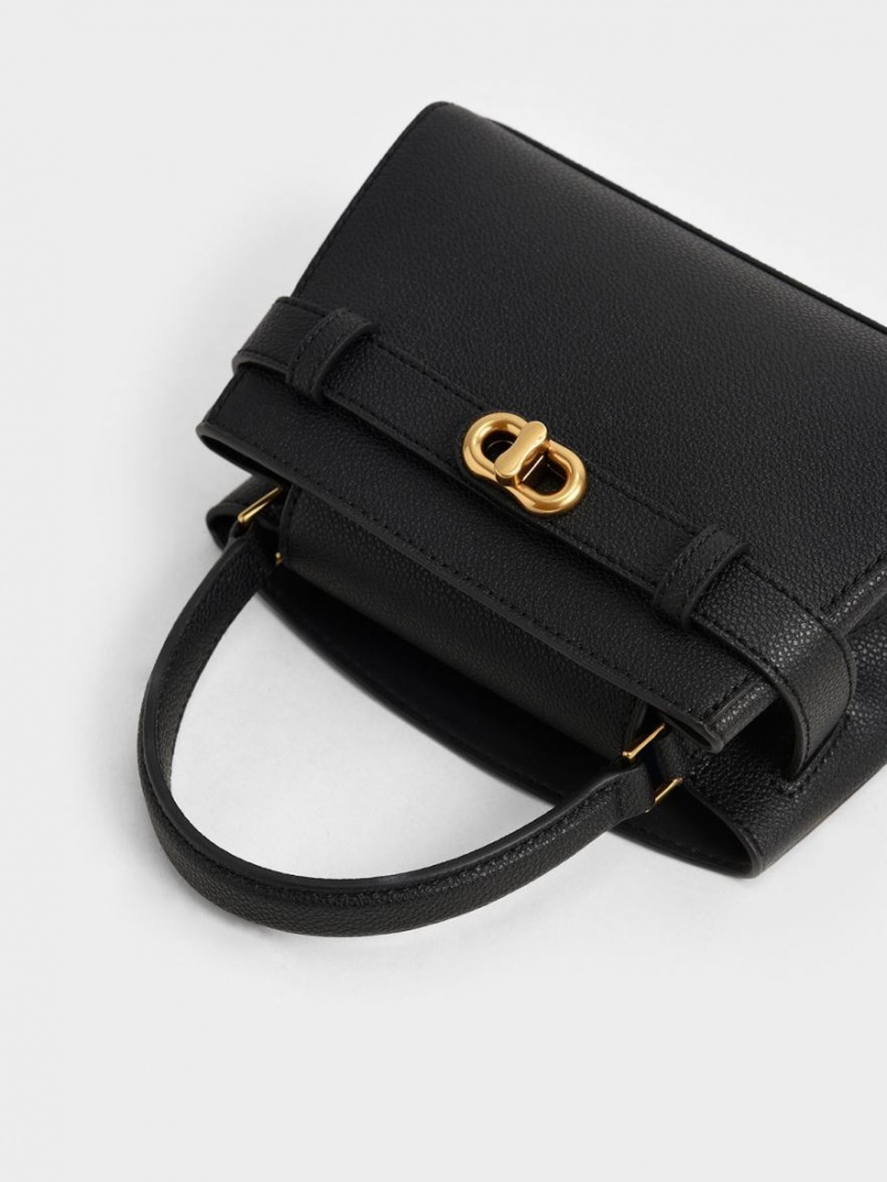 Geanta De Mana Charles & Keith Aubrielle Metallic Cu Catarama Top Negrii | 324GXOWRB