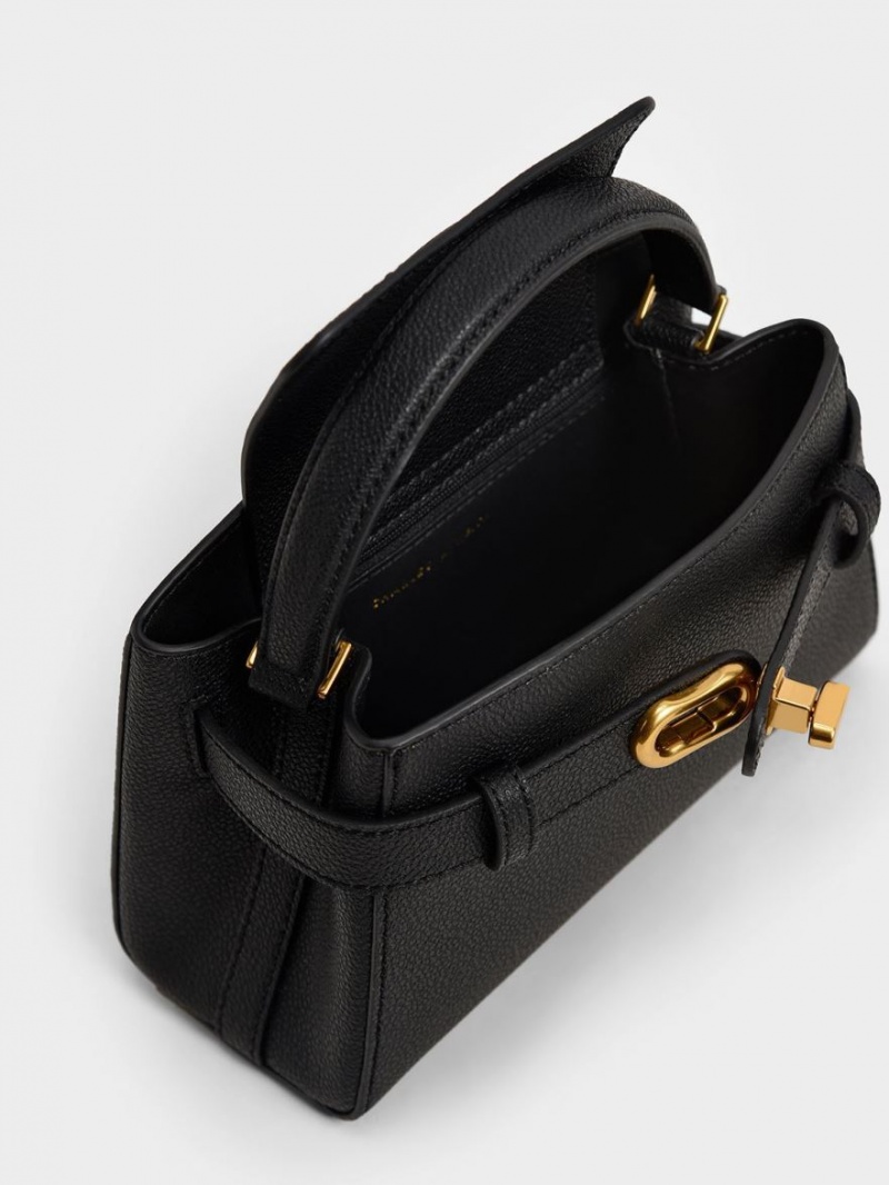 Geanta De Mana Charles & Keith Aubrielle Metallic Cu Catarama Top Negrii | 324GXOWRB