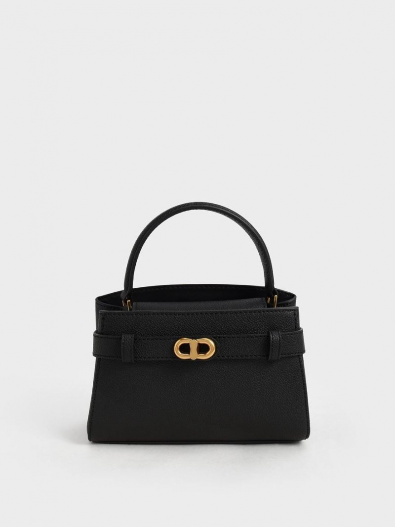 Geanta De Mana Charles & Keith Aubrielle Metallic Cu Catarama Top Negrii | 324GXOWRB