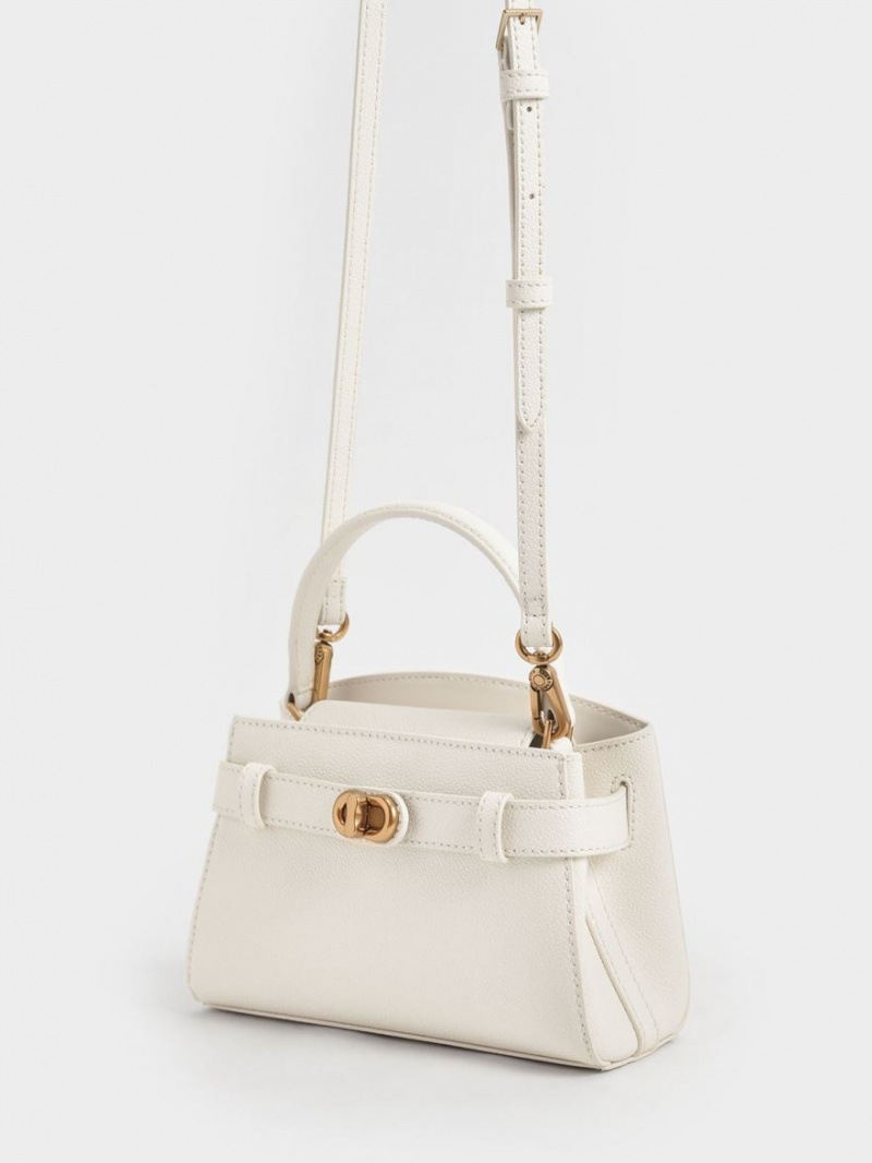 Geanta De Mana Charles & Keith Aubrielle Metallic Cu Catarama Top Albi | 873MDPTQG