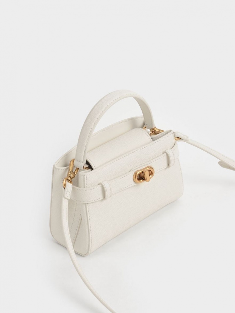 Geanta De Mana Charles & Keith Aubrielle Metallic Cu Catarama Top Albi | 873MDPTQG