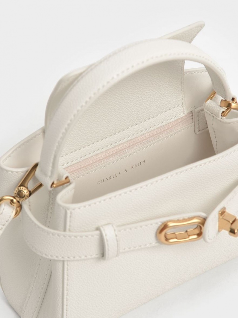 Geanta De Mana Charles & Keith Aubrielle Metallic Cu Catarama Top Albi | 873MDPTQG