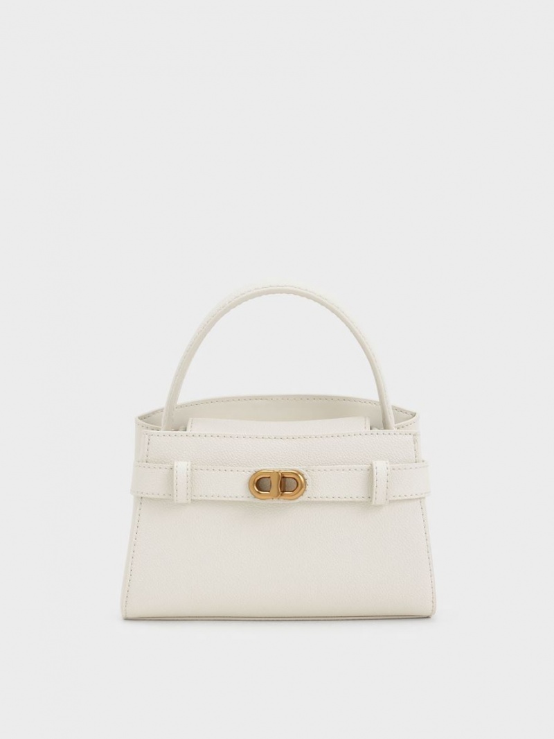Geanta De Mana Charles & Keith Aubrielle Metallic Cu Catarama Top Albi | 873MDPTQG