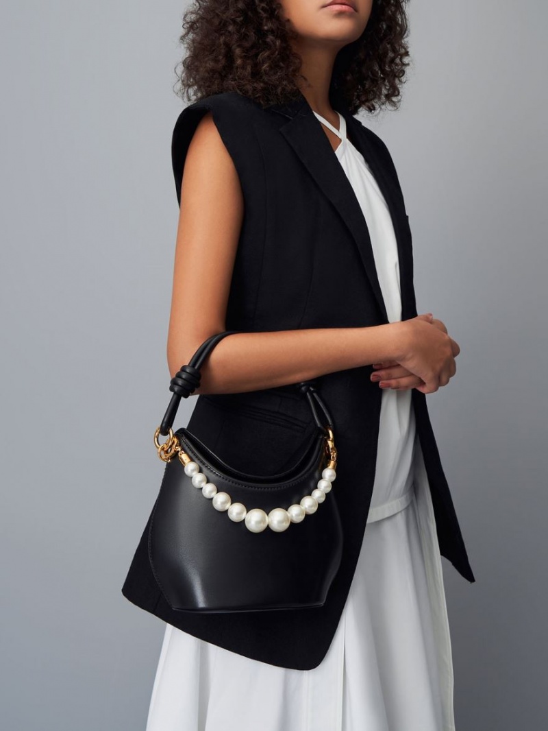 Geanta De Mana Charles & Keith Bead-Embellished Knotted Negrii | 913OPJRHV