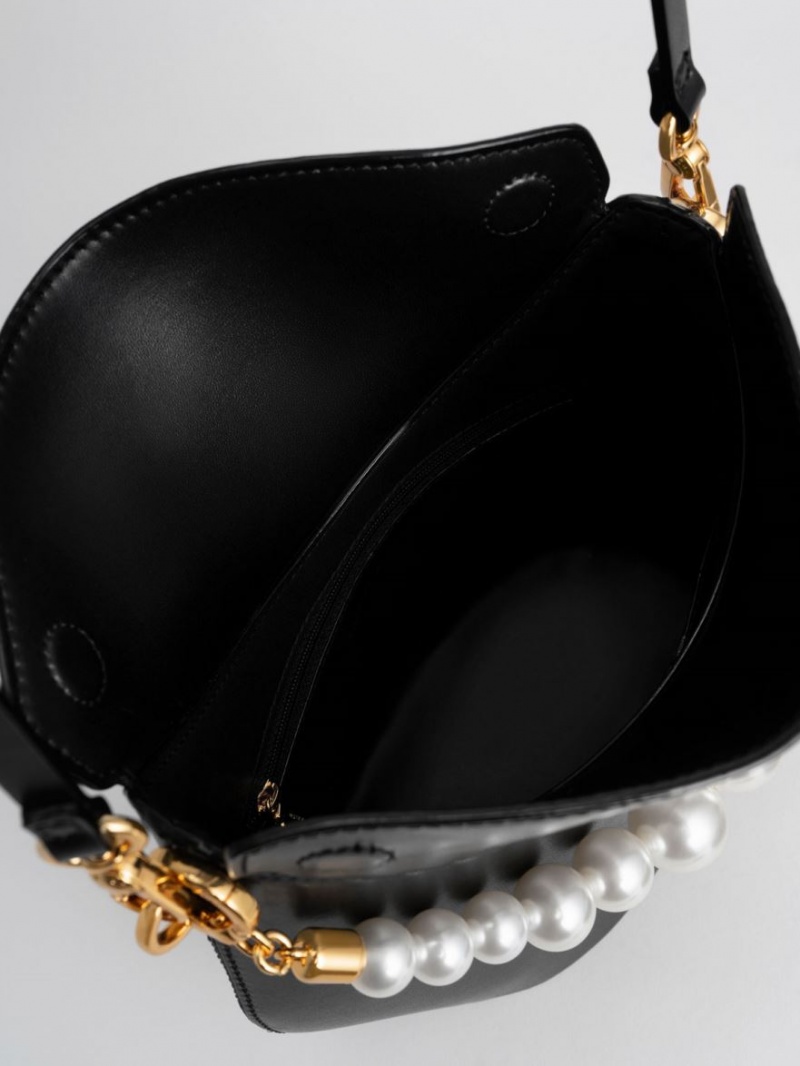 Geanta De Mana Charles & Keith Bead-Embellished Knotted Negrii | 913OPJRHV