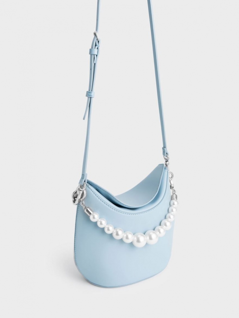 Geanta De Mana Charles & Keith Bead-Embellished Knotted Albastri Deschis | 347SPCEJM