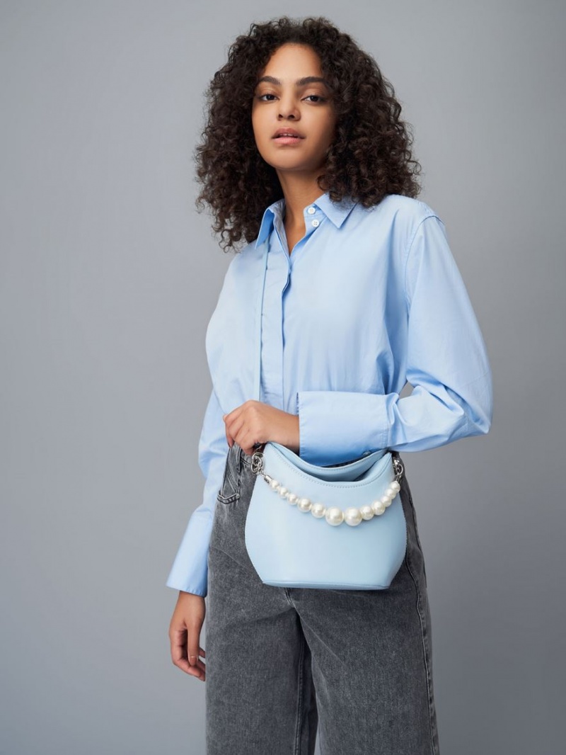 Geanta De Mana Charles & Keith Bead-Embellished Knotted Albastri Deschis | 347SPCEJM