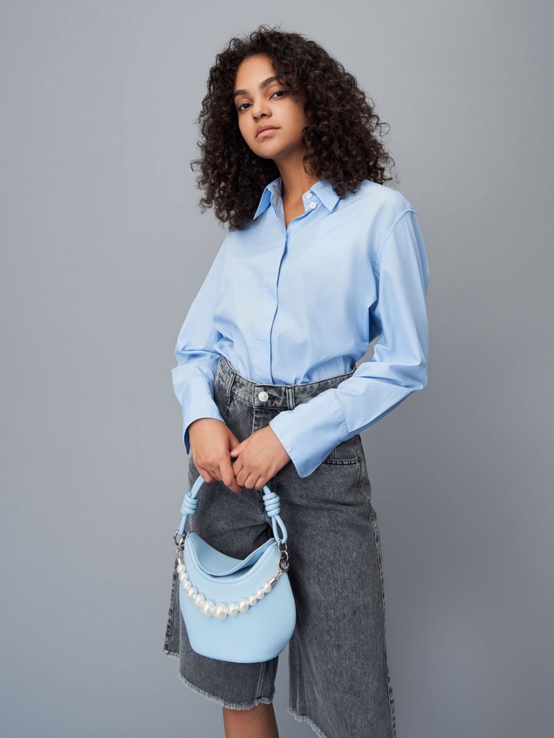Geanta De Mana Charles & Keith Bead-Embellished Knotted Albastri Deschis | 347SPCEJM
