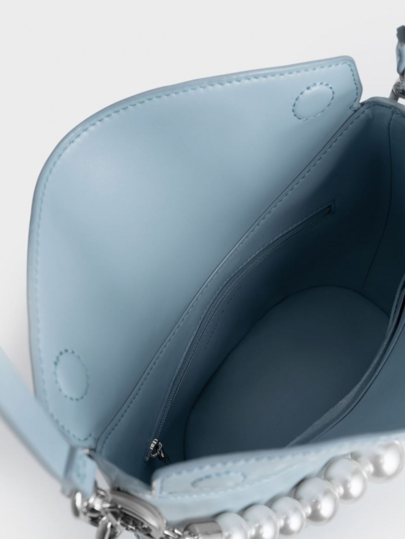Geanta De Mana Charles & Keith Bead-Embellished Knotted Albastri Deschis | 347SPCEJM