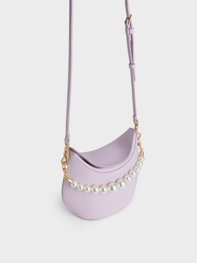 Geanta De Mana Charles & Keith Bead-Embellished Knotted Violet | 850NXYPWL