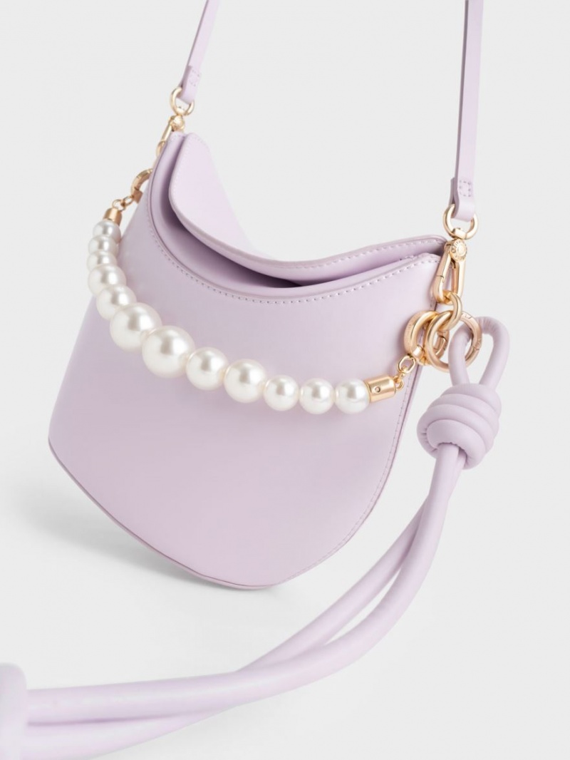 Geanta De Mana Charles & Keith Bead-Embellished Knotted Violet | 850NXYPWL
