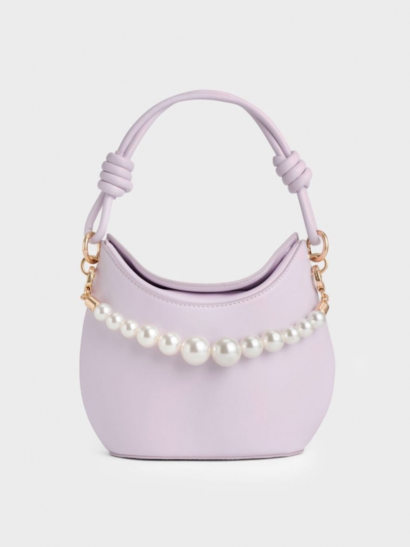 Geanta De Mana Charles & Keith Bead-Embellished Knotted Violet | 850NXYPWL