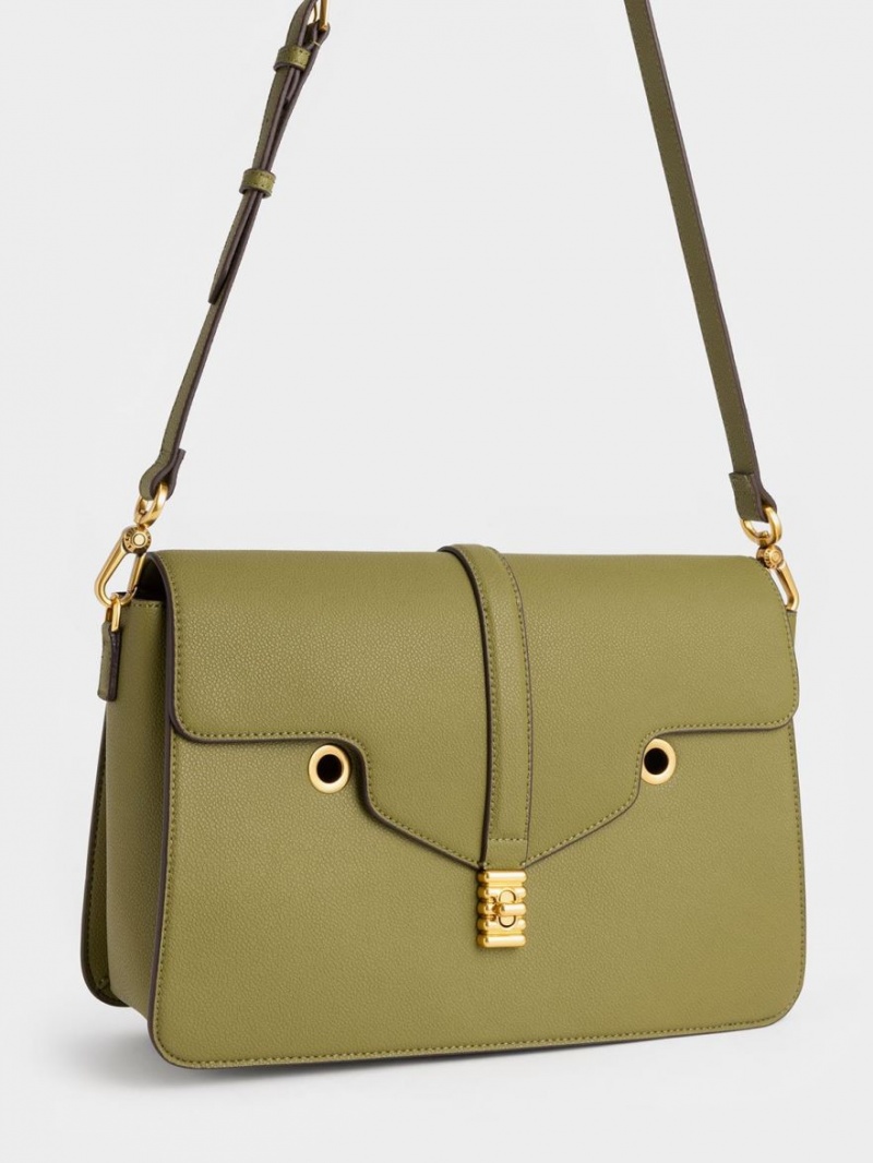 Geanta De Mana Charles & Keith Blair Double Chain Masline Verzi | 342EAZFWP