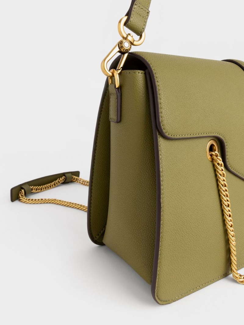 Geanta De Mana Charles & Keith Blair Double Chain Masline Verzi | 342EAZFWP