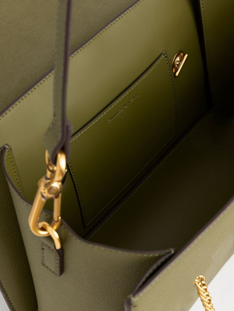 Geanta De Mana Charles & Keith Blair Double Chain Masline Verzi | 342EAZFWP
