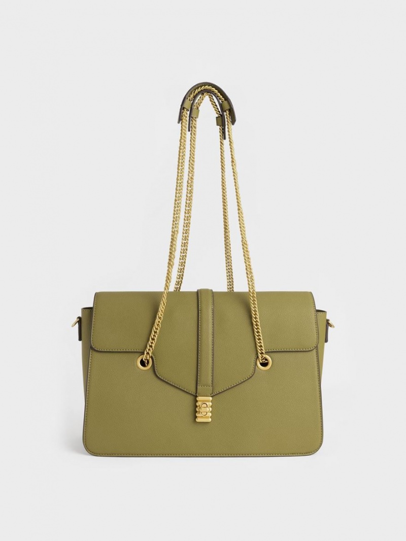 Geanta De Mana Charles & Keith Blair Double Chain Masline Verzi | 342EAZFWP