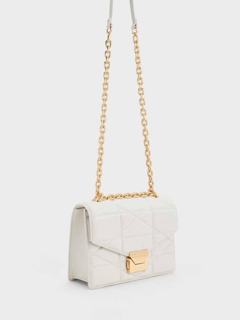 Geanta De Mana Charles & Keith Blanche Chevron Chain Albi | 109PRVEMX