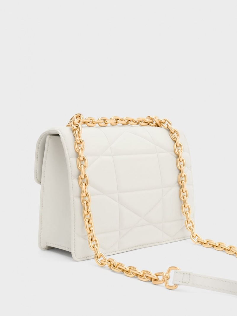 Geanta De Mana Charles & Keith Blanche Chevron Chain Albi | 109PRVEMX
