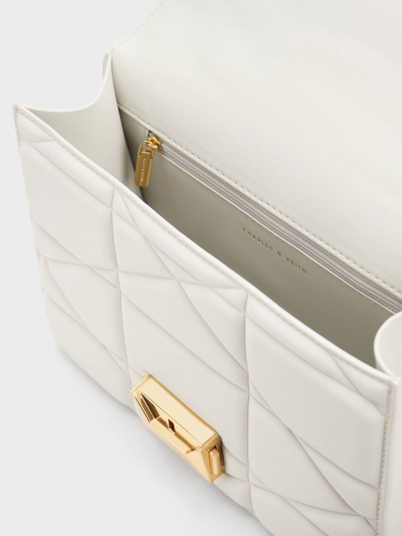 Geanta De Mana Charles & Keith Blanche Chevron Chain Albi | 109PRVEMX
