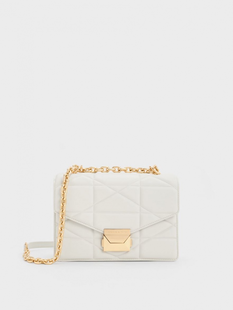 Geanta De Mana Charles & Keith Blanche Chevron Chain Albi | 109PRVEMX