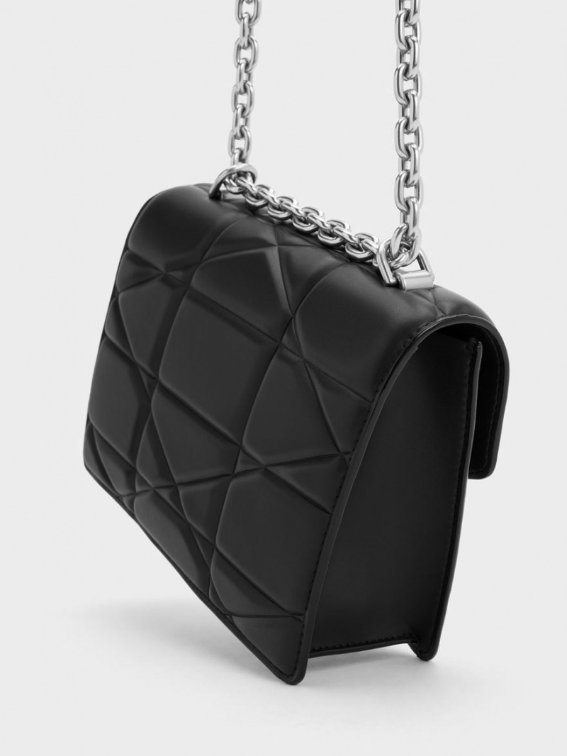 Geanta De Mana Charles & Keith Blanche Chevron Chain Negrii | 257CVLEDF
